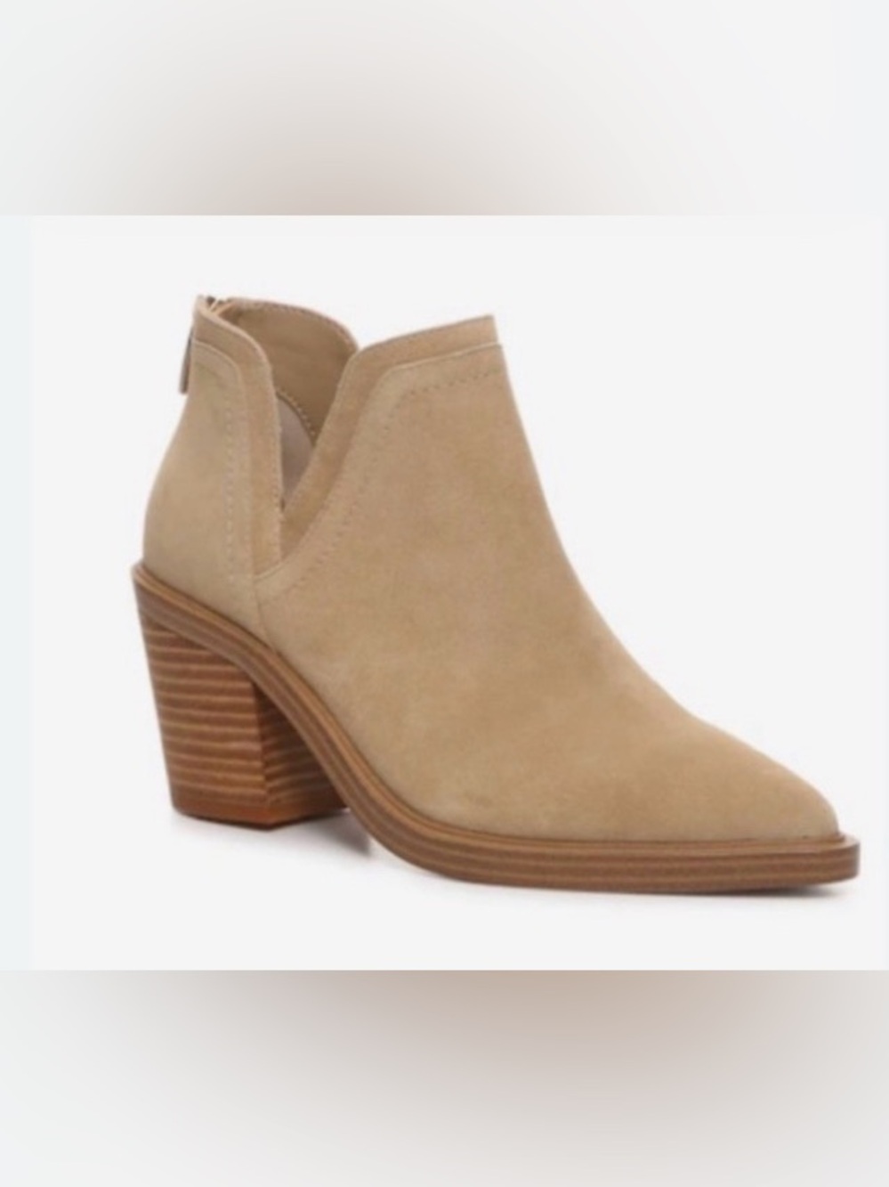 VINCE CAMUTO Reggie Tan Suede Pointed Toe Heeled Ankle Booties Size 6